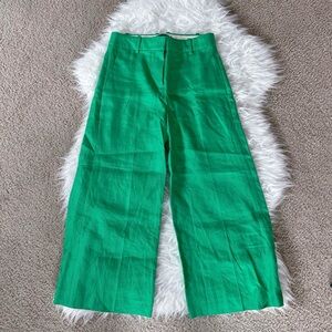 Green Wide-Leg Women's Linen Pants